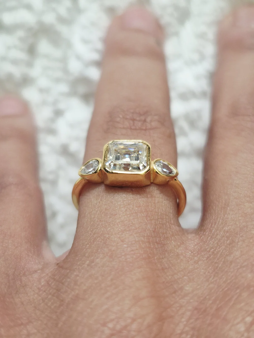 14k Yellow Gold Plated Three Stone Ring